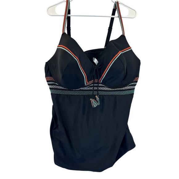 Cacique Swim Bikini Top Plus Size 46DD Plunge Embroidered Tassels Boho Festival - Picture 1 of 6